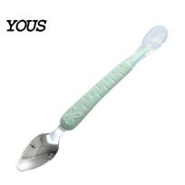 Cute Baby Fruit Spoon Double Head Easy to Clean Mini Stainless Steel Multi Functional Feeding for Infants Ball žalia