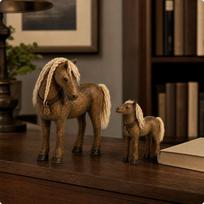 2 Pieces Horse Figurine with Ornamental Bridle Hand-Finished for Farmhouse Rooms black
