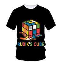 Rubiko kubas 3D spausdintas marškinėlis vyrui vasarinis apvalia iškirpte trumpomis rankovėmis didelio dydžio viršus kasdienis marškinėlis laisvas gatvės stilius Harajuku XS black