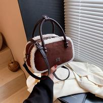 Vintage Cotton Candy Crossbody Bag for Commuting  Furry Fringe Suede Bowling Bag white