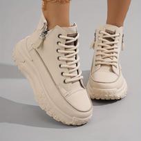 Moteriški ankle boots, laisvalaikio batai su užtrauktuku, apvaliu priekiu, plokščiu kulnu, vienspalviai, PVC padu, tinkliniu vidumi, mikropluošto viršumi, visų sezonų 39 chaki