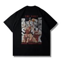 Didelis Medvilninis Vyriškas Japonų Anime 2025 Slam Dunk Master Spausdinti Trumpomis Rankovėmis T-shirt Vasarinis Laisvas Atsitiktinis T-shirt Viršutinė Apranga S gray