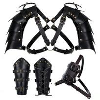 Viduramžių Vikingų Vyrų Dvigubo Peties Šarvų Diržų Kostiumas COSPLAY & Helovino black