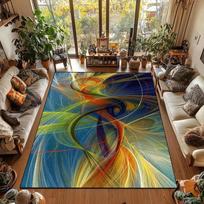 Boho Abstract Colorful Swirl Area Rug Non-Slip Washable Living Room Carpet Retro Modern Art Large Floor Mat for Bedroom Playroom 40cm x 60cm black