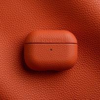 For AirPods Pro 2 Case Genuine Leather Bluetooth Earphone Accessories For AirPods 3 2 Lychee Pattern Natural Cow Cases for AirPods Pro 2 oranžinė