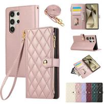 Odinė rankinė per petį Piniginė dėklas telefonui Samsung S26 S25 S24 Ultra S23 FE S22 S21 Plus A57 A37 A17 A07 A16 A06 A36 A56 A55 Galaxy A27 rožinė