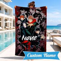 Custom Name Light Darkness Jujutsu Beach Towel Microfiber Beach Towel, Lightweight and Quick-Dry, for Summer Travel, Swimming Pool Gift 80cmx160cm(31x63inch) gray