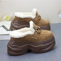 12CM Synthetic Suede Genuine Leather Warm Chunky Sneakers Spring Autumn Winter Plush Women Platform Wedge Ankle Boots Shoes 37