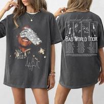 Michael Jackson Marškinėliai Vintage 90-ųjų T-shirt, Bad Pasaulinio Turas Dvišalis Grafinis T-shirt S gray