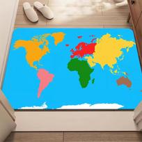 Bright Color Block World Map Doormat Simple Kids Continent Print Non Slip Floor Mat for Playroom Entryway Bedroom Study Decor 43X120CM