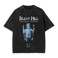 Silent Hill Shattered Memories T Shirts Hip Hop Washed Short Sleeve Harajuku T-Shirt Horror Vintage Men Streetwear Summer Tees XL gray