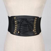 Moteriškas retro steampunk odinis juosmens diržas cincher waspie platus elastinis korsetas black