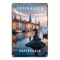 Vintage Copenhagen Metal Wall Art Sign - Aluminum Decor Featuring Iconic Landmarks,Perfect for Room Decor 20x30cm gray