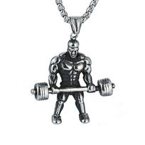 Men Gym Bodybuilder Pendant Necklace Muscle Fitness Expert Sports Necklace With 50cm Chain black