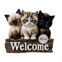 Door Sign Wood Hanging Welcome Plaque with String Rope Lightweight Material Entryway Rustic Cat gray