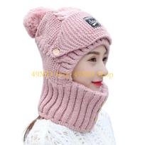 49MD Winter Balaclava Fleece Hood Knit Trapper Hat Fleece Lined Hooded Hat Scarf Wrap rožinė