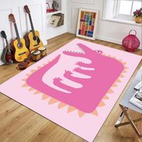 Cute Cartoon Crocodile Area Rug Blue & Green Fun Animal Print Floor Mat Washable Non-Slip Carpet for Kids Bedroom Playroom 40cm x 60cm pink
