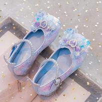 Girls Glitter Princess Shoes With Velcro Strap Sparkly Heeled Dress Kids Ages 4-12 US 12 mėlyna