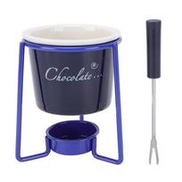 Chocolate Fondue Mug Set Multifunctional Ceramic Chocolate Melting Mug with Forks Cup Stand for Sweet Blue blue