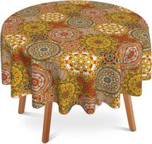 Boho apvalus staltiesė, vintažinės mandalų gėlės, vandeniui atspari, dėmėms atspari, apvali stalo danga namams, virtuvei, valgomajam, vakarėliui 70inch(178cm)