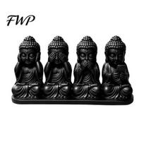 Trendy Office Gadgets 4-in-1 Mini Buddha Statue, See Hear Speak No Evil And Phone, 3D Printed Unique Spiritual Gifts Zen Monk Feng Shui Ornament balta