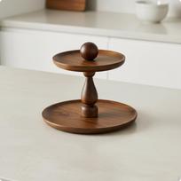 Serving Stand with Round Trays | Acacia Wood, Rustic, Tiered Stand, for Party 6+8 Inch 6+8 Inch