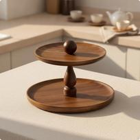 Serving Stand with Round Trays | Acacia Wood, Rustic, Tiered Stand, for Party 6+8 Inch 8+10 Inch