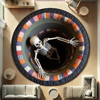Skeleton Illusion Round Area Rug, Spooky Gothic Optical Floor Carpet, Horror Decorative Door Mat for Living Room Home Gift Diameter 80cm