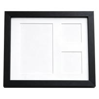 Three-Part Pet Photo Frame in Wood with Separate Openings Showing Two Photos and One Larger Companion Display Panel