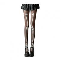 Halloween Skeleton Women Pantyhose Ghost Leg Print Contrast Color Glow at Night Luminous Thin Mesh Terrifying Anti-slip Cosp Practical Use balta