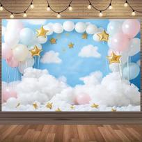 2D Blue Sky White Cloud Balloon Backdrop for Newborn Photography 47.2x31.5inch/120*80cm white