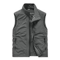 Pavasarinė ir rudeninė liemenė vyrams ir jaunuoliams, su daug kišenių, įrankių, didelio dydžio, laisva, su stačia apykakle. 4XL gray
