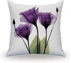 Elegantiškas violetinės tulpės gėlės lino mesti pagalvės užvalkalas, sofos, kušetės meno paveikslas svetainei, pagalvės užvalkalas, modernus namų dekoras 40x40cm