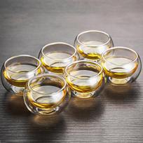 6pcsx50ml Household Double-glazed Small Teacup Vacuum Transparent Kung Fu Tea Set Anti-scald Striped Pumpkin Cup Tea Glass Cup 6PCS white