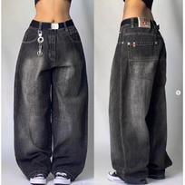 Womens High-Waisted Baggy Denim Jeans Y2K Vintage Streetwear Wide Leg Straight Cut Cotton Blend Large gray