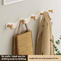 Wood Hook Bathroom Toilet Towel Hook Coat Hook Punch-Free Door Hanging 5Hook