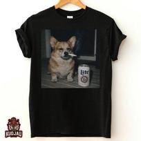Smoking Corgi Shirt with Beer  Funny Dog Meme TShirt Full Size S3XL Unisex T-Shirt M gray