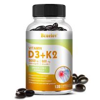 Bcuelov Vitamin D3+K2 5000IU & 600mg MK-7 Supplement with Calcium & Black Pepper, Softgels, 120 Caps 120 Capsules
