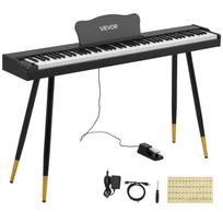 VEVOR skaitmeninis pianinas 88 klavišai, pusiau svorio, pilno dydžio, su klaviatūros stovu, juodas, pradedantiesiems, 600 garsų, 600 ritmų, elektrinis pianinas, su sustain pedalu