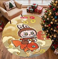 Labubu Pattern Round Rug, Indoor/Outdoor Mat, for Picnic, Gameroom, Bedroom, Office, Living Room, Home Decor Carpet, Birthday Gift 100cmx100cm