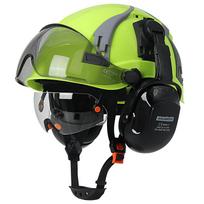 CE Carbon Fiber Safety Cap with Adjustable Vent Slot Double Goggle Earmuffs ABS Safety Helmet for Engineer Construction Work Hat green