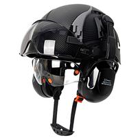 CE Carbon Fiber Safety Cap with Adjustable Vent Slot Double Goggle Earmuffs ABS Safety Helmet for Engineer Construction Work Hat