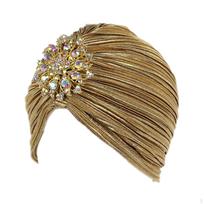 Indian Turban Beanie Stretch Headwrap Head Wrap for Female Women Lady Birthday Wedding auksinė