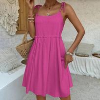 Women's Summer New Sexy Spice Girl Halter Dress Salt Holiday Loose Cotton A-line Skirt S rožinė raudona spalva