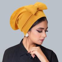 Women's Hijab Solid Color Muslim Turban Bonnet Flower Decor Ramadan Head Wrap Scarf Indian Hat geltona