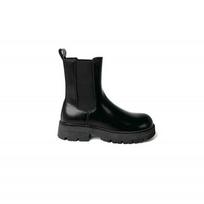 Cowhide version~ Martin boots women's autumn and winter fashion sense inner height increase thick-soled elastic medium tube Chelsea short boots women 40 black