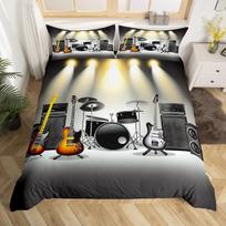 3D Drum Kit Soft Duvet Cover Quen Microfiber Rock Music Theme Clasic Musical Instrument Warm Comforter Cover Hip Hop Grunge Beding Set 120*200cm Single black