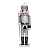 Handcrafts Wood Silver Nutcrackers King Figure Toy 36cm Festival Christmas Holiday Puppet Collectible Ornament Decors 1 gray