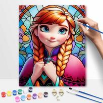 Disney animation digital oil painting Frozen Anna stained glass diy handpainted coloring painting wall art home decoration gift set 50x70cm black