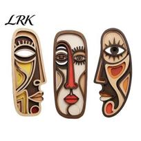 Unique Handmade Wall Accents 3Pcs Abstract Wood Art Decor, Geometric Face Sculptures, Creative Wooden Artistic Home Decor for Living Room Bedroom A